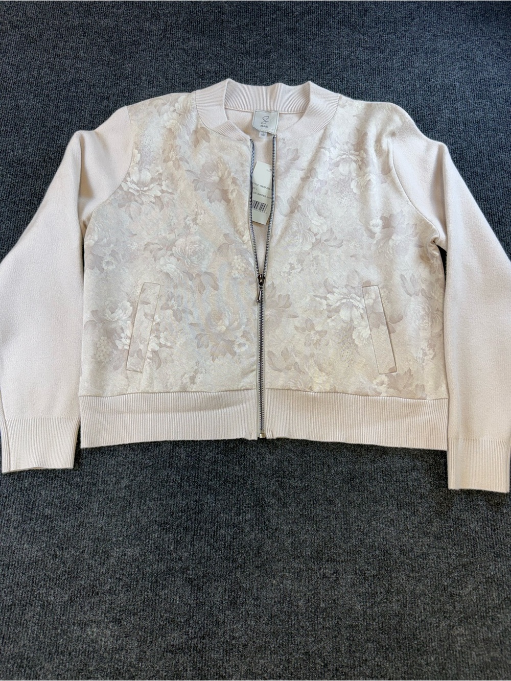 Women's Floral Bomber Jacket in Light Pink Tan colorway